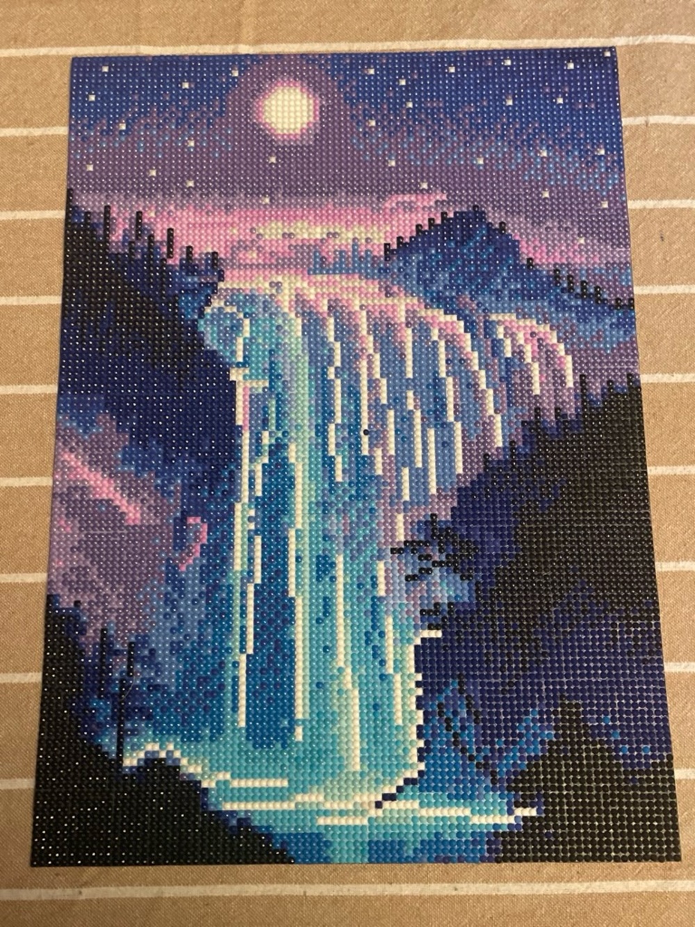 Nightfall Waterfall Canvas Wall Art - Blue and Purple